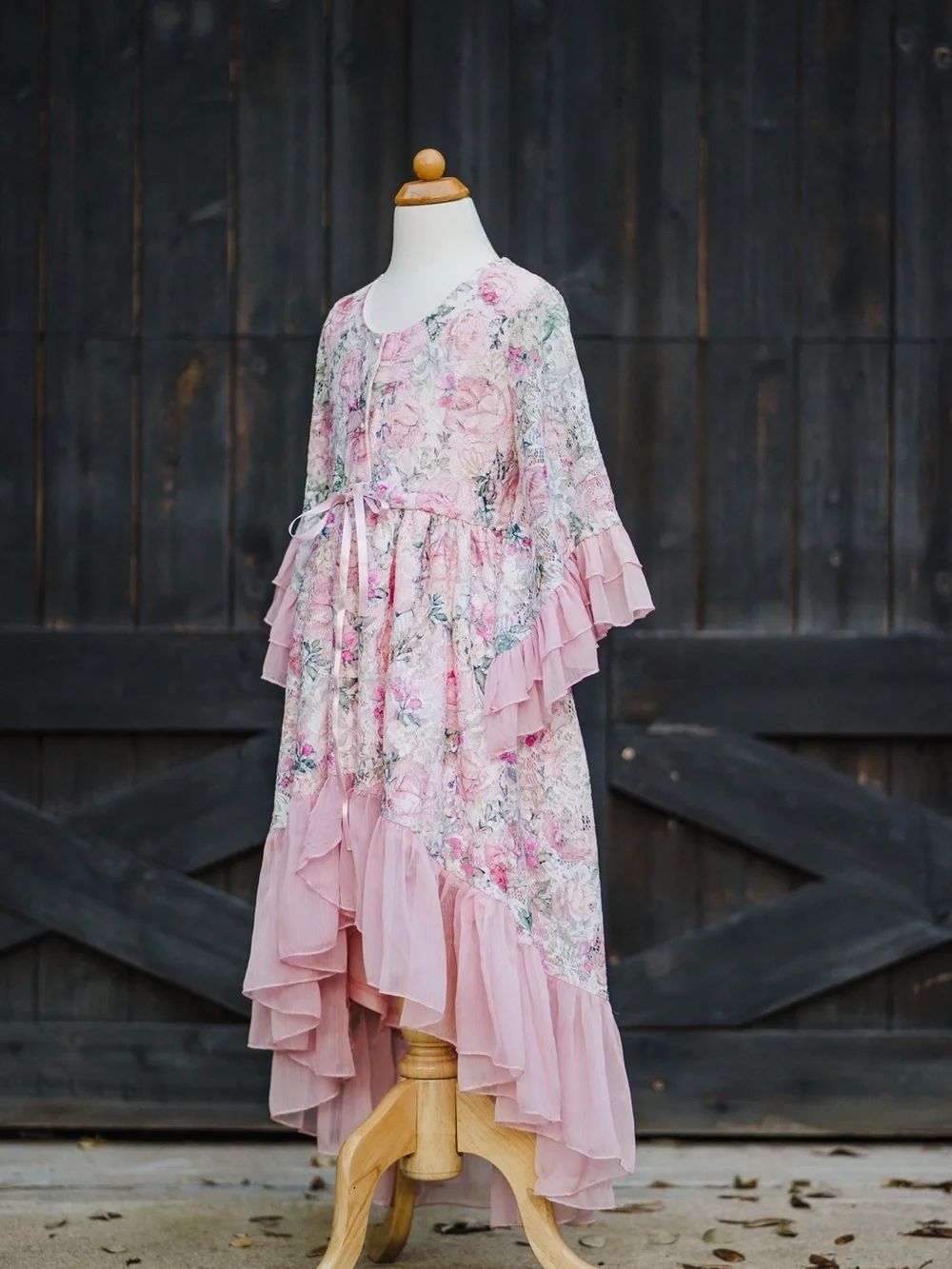 Girl's Fairycore boho pink lace ruffle dress size 12